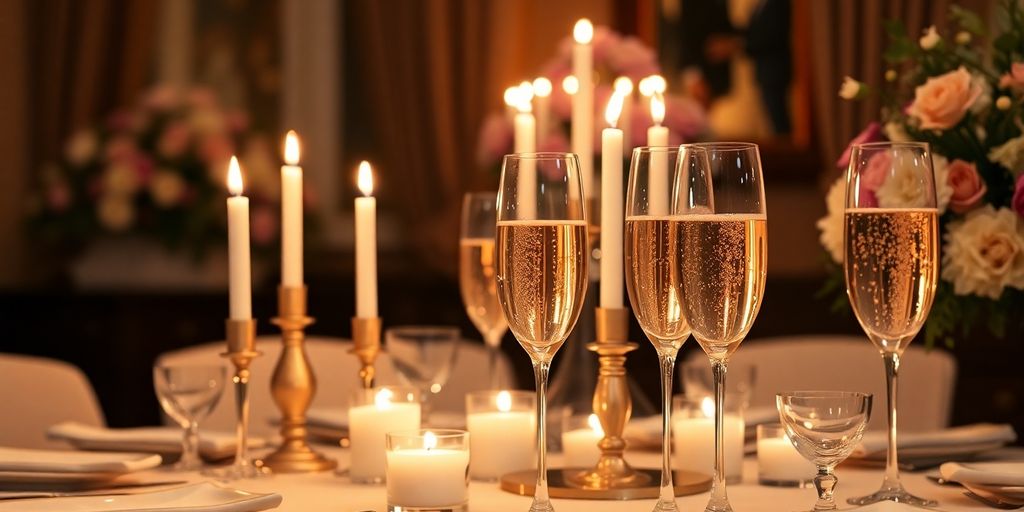 Elegant adult birthday party with champagne and decor.