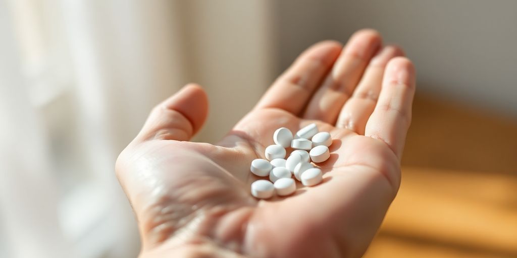 Pills in hand, vibrant health.