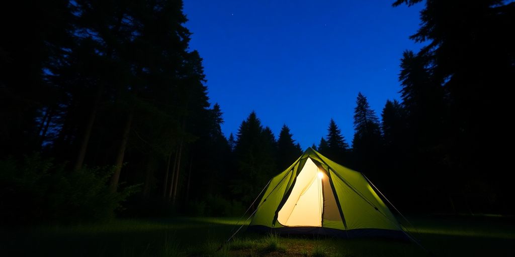 Tält i skogen under stjärnorna
