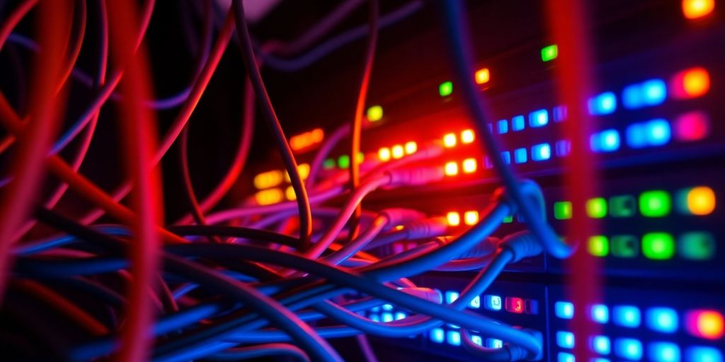 Network cables and routers connected.