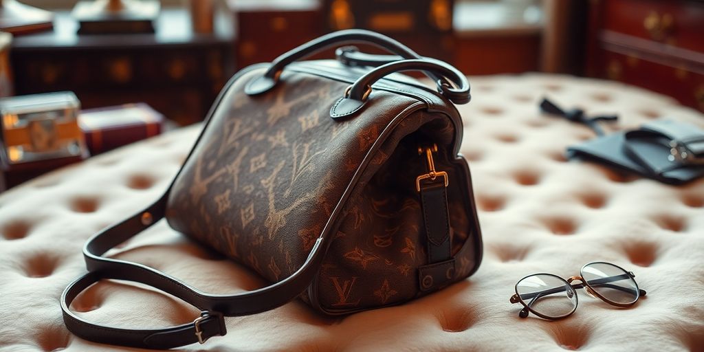 A stylish vintage handbag on a velvet background.