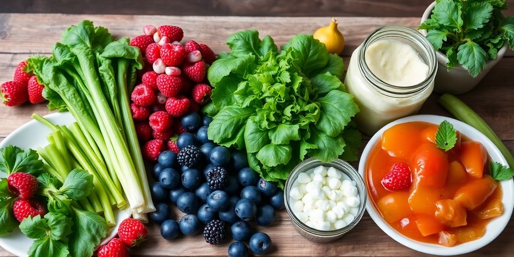Healthy gut illustration with colorful probiotics.