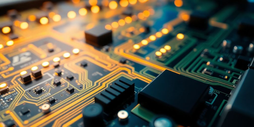 Close-up of a glowing computer circuit board.