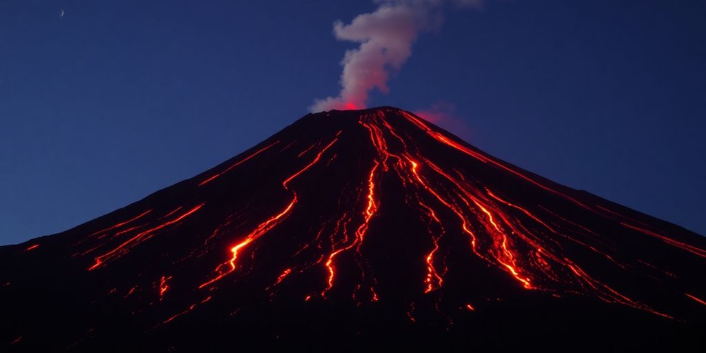 Volcan Etna en éruption avec de la lave rougeoyante.