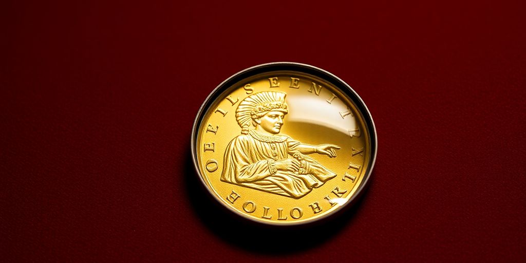 Pièce Napoléon en or sur fond en velours.