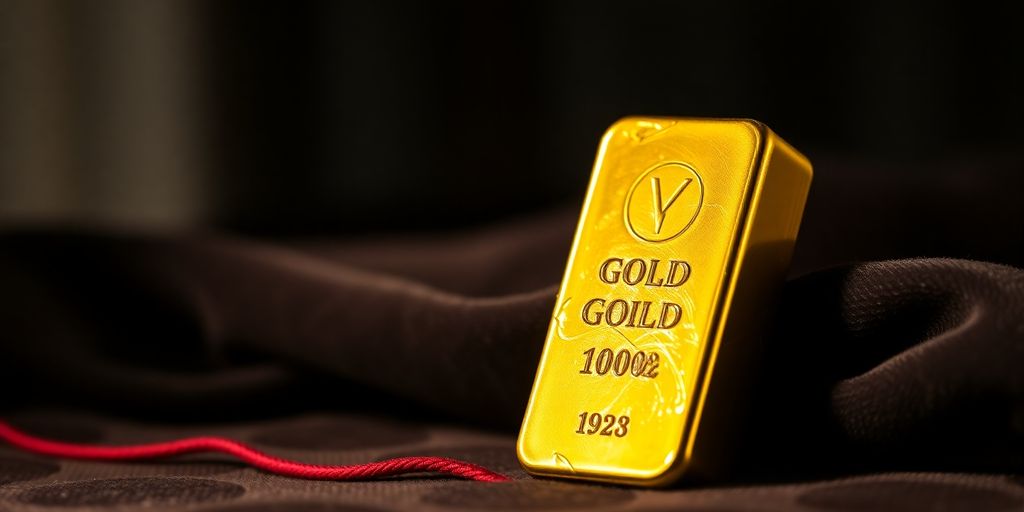 Lingot d'or sur un tissu en velours.