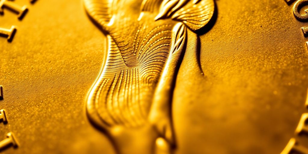 Close-up of a gold eagle coin.