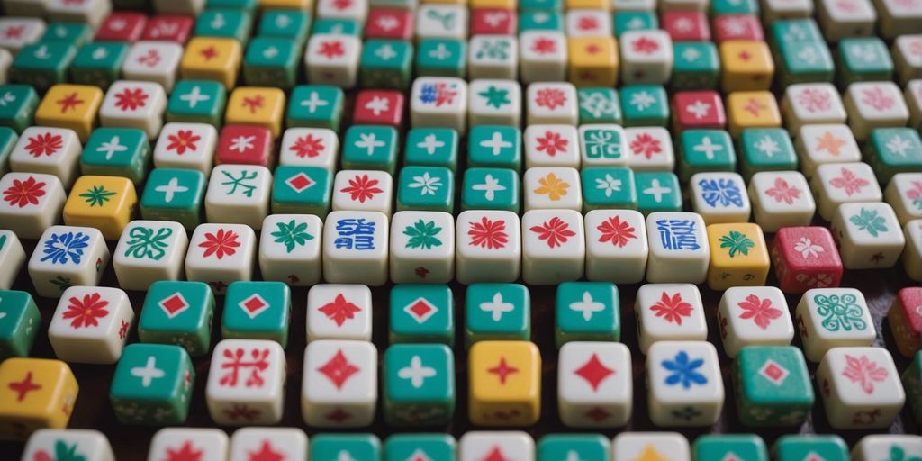 Adorable mahjong tiles with charming designs and colors.