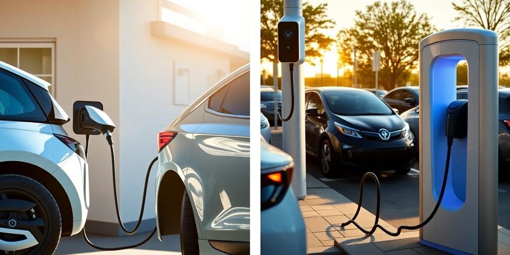 EV charging at home and at a public fast charger.