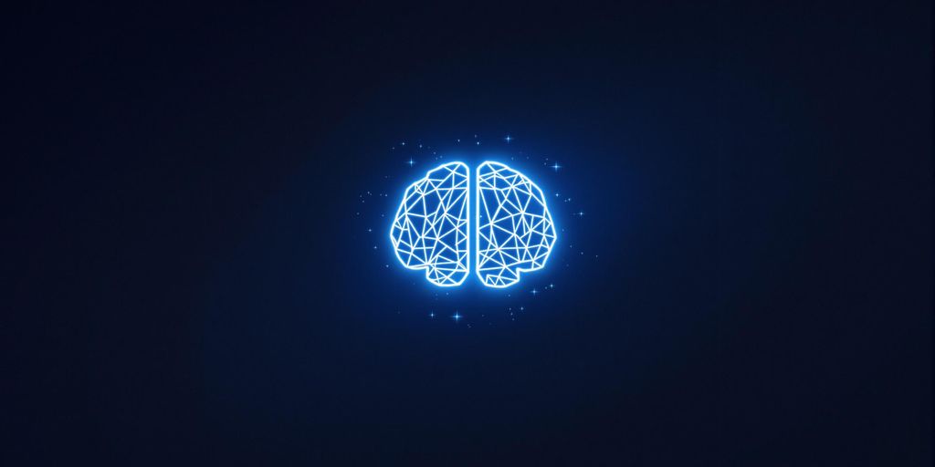 Minimalistic robotic brain with glowing connections.