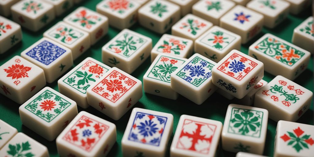 Colorful Mahjong tiles with intricate designs