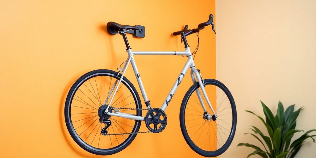 Bicycle wall clip holding a bike on a wall.