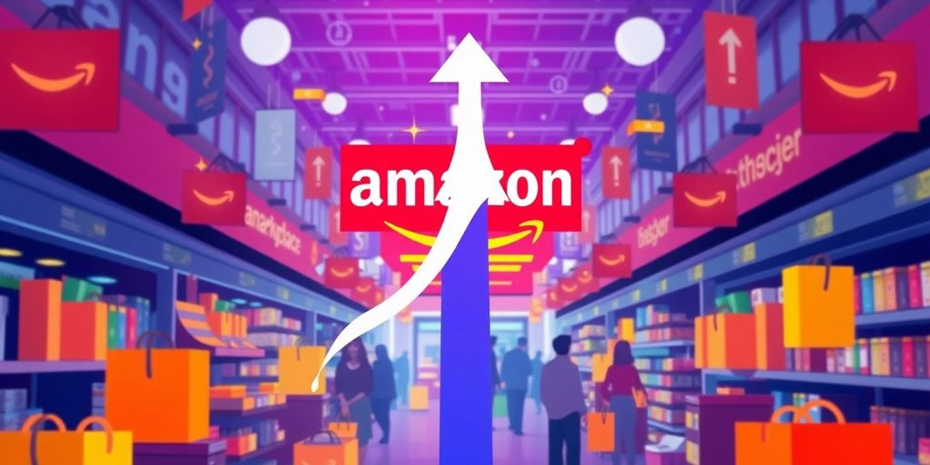 Amazon marketplace with growing arrows.