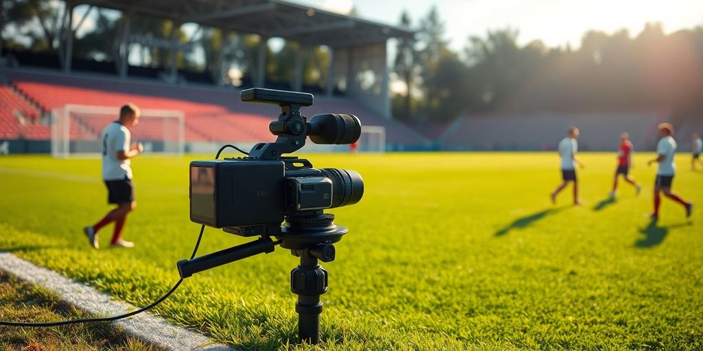 Camera robótica filmando campo de futebol