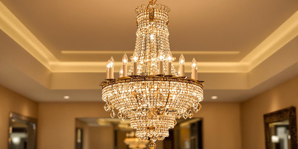 Elegant chandelier in a stylish dining area.