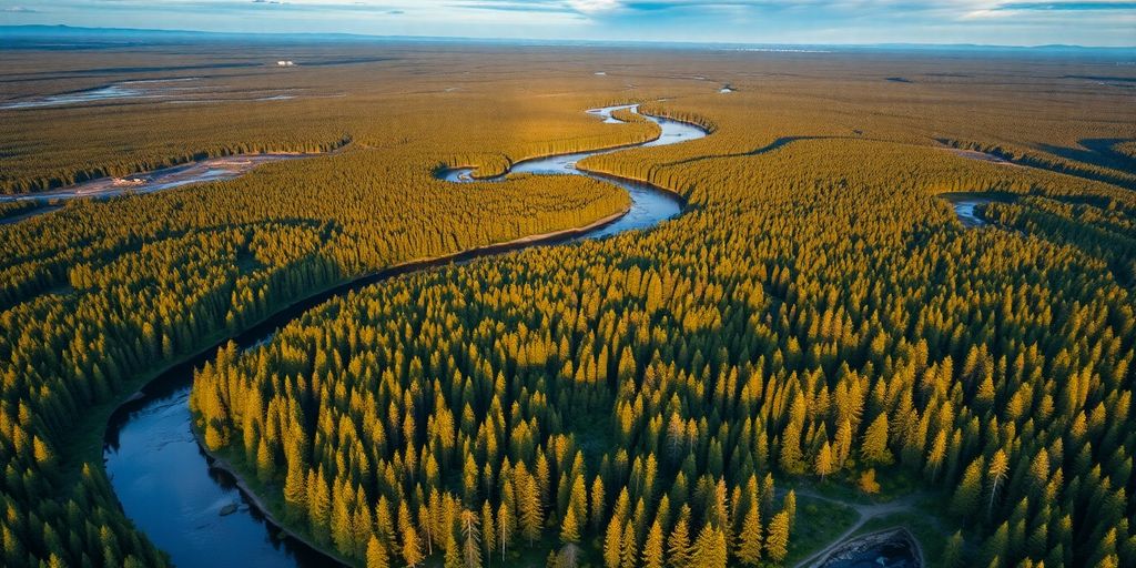 Vue aérienne des forêts boréales du Canada.