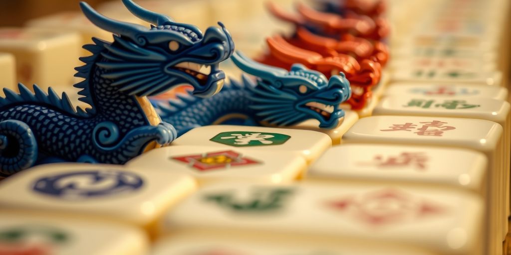 Mahjong dragon tiles with intricate designs