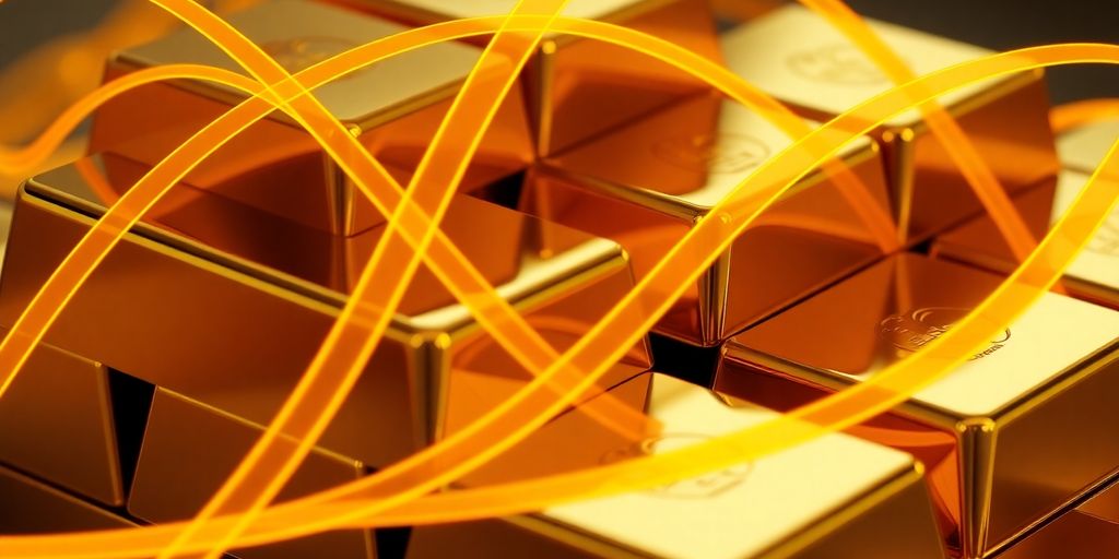 Lingots d'or et courbes financières fluides