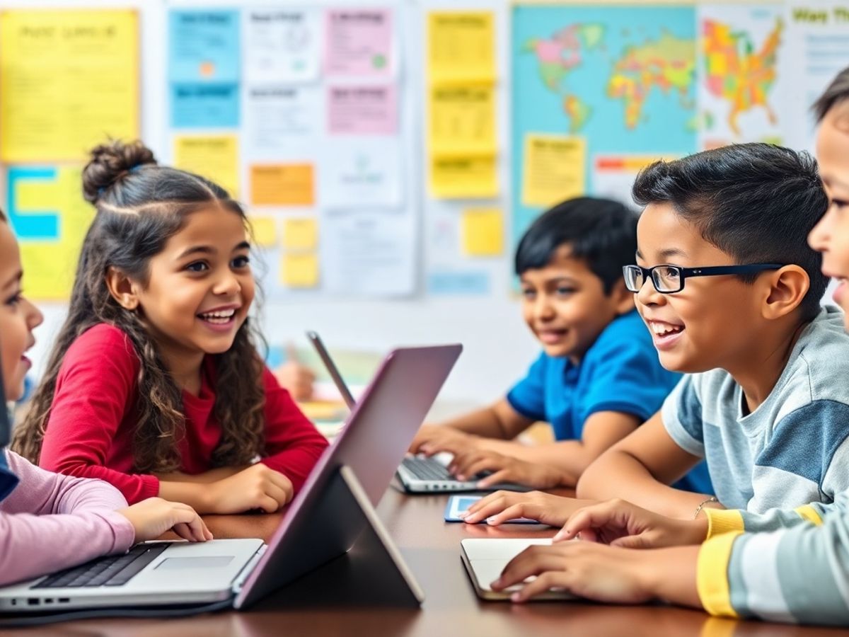 Cursuri online pentru copii cu laptopuri și entuziasm.