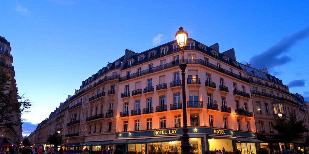 Hôtel parisien abordable, vue nocturne illuminée