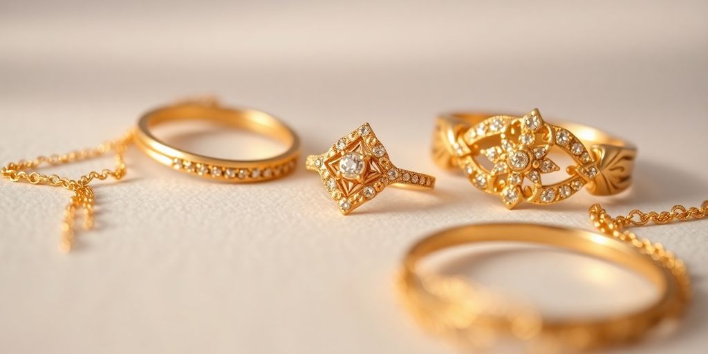 Bijoux en or sur fond neutre, mettant en valeur leur beauté.