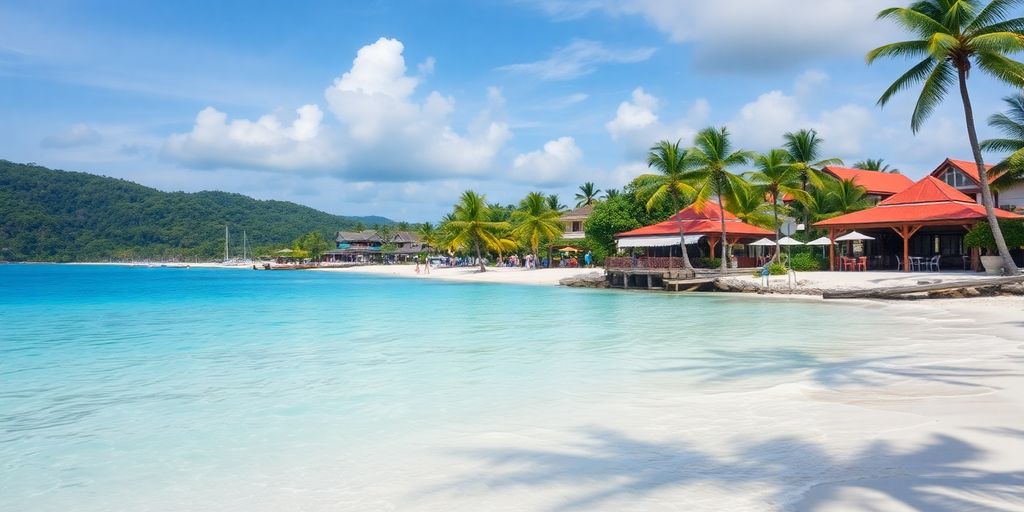 Chaweng beach with villas and palm trees, ideal for Airbnb.