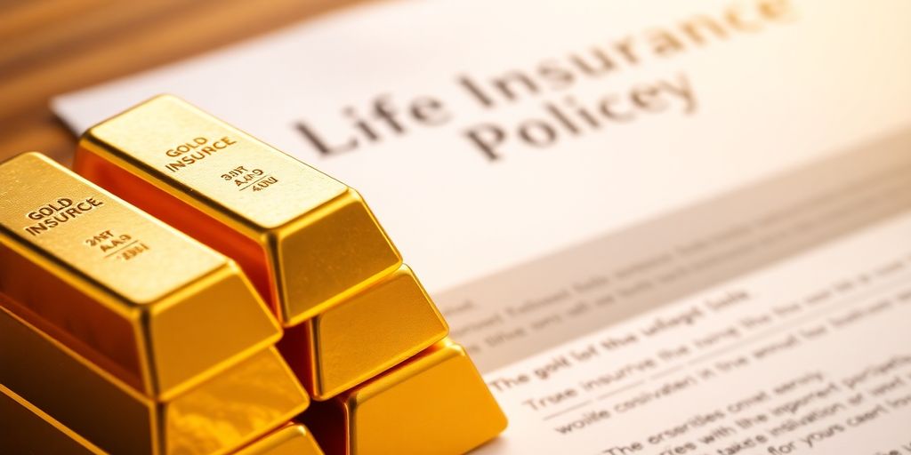 Des barres d'or et un document d'assurance-vie.
