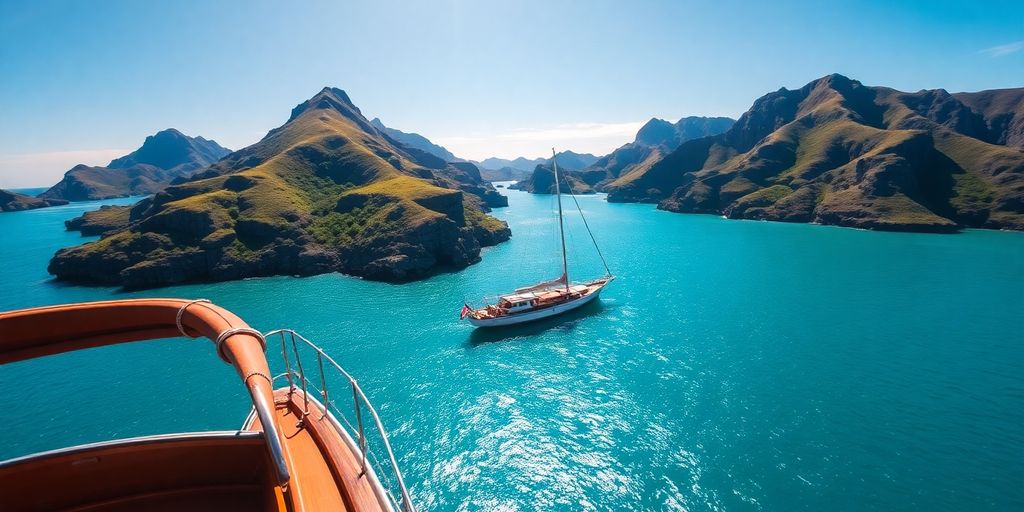 Sailing boat on turquoise waters near Komodo Island.