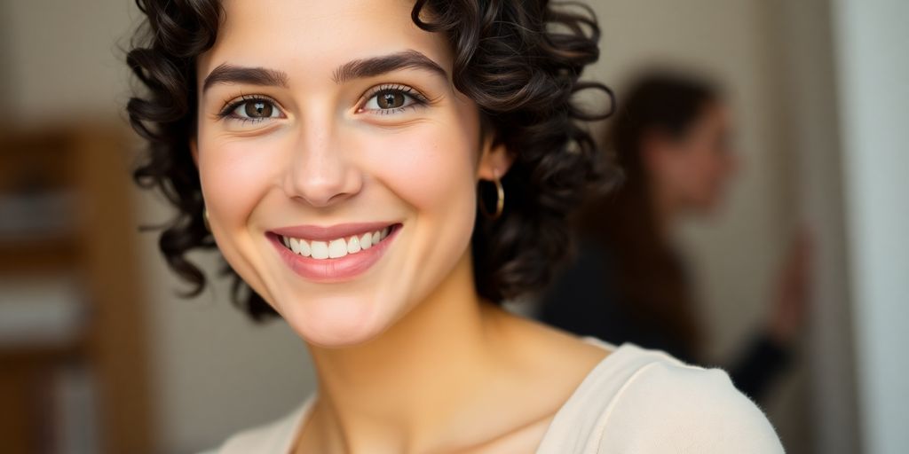 Shira Haas smiling, looking at camera.