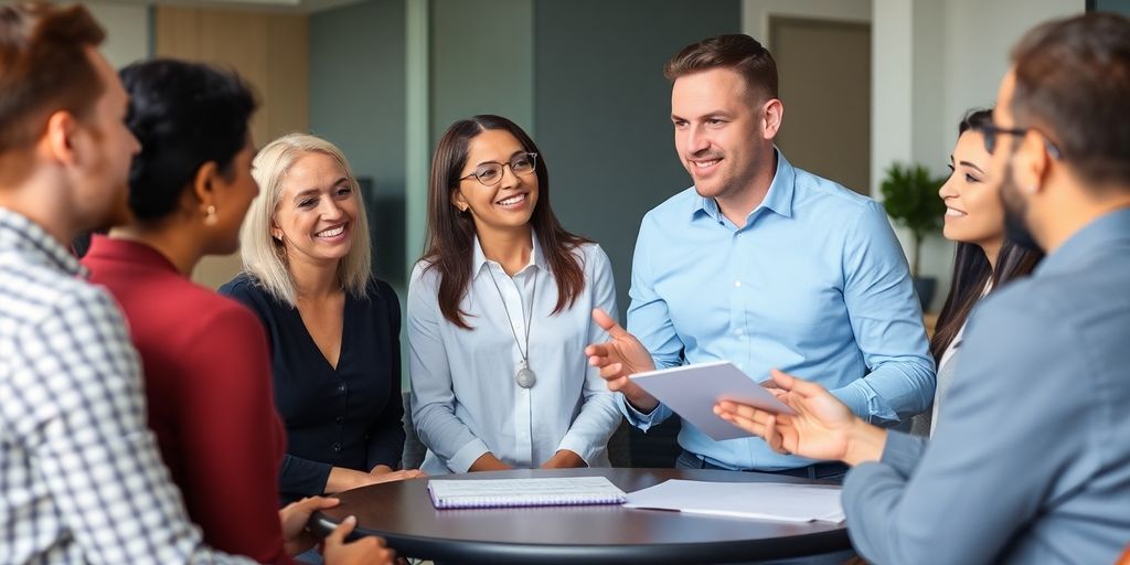 Insurance broker consulting with clients about health insurance options.