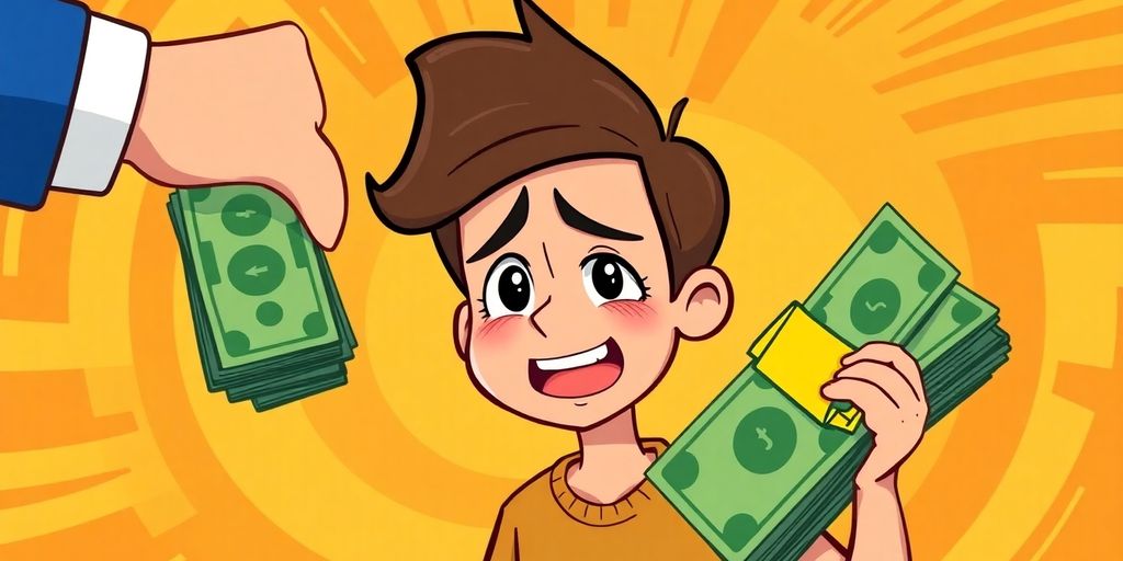 Person receiving money, looking relieved