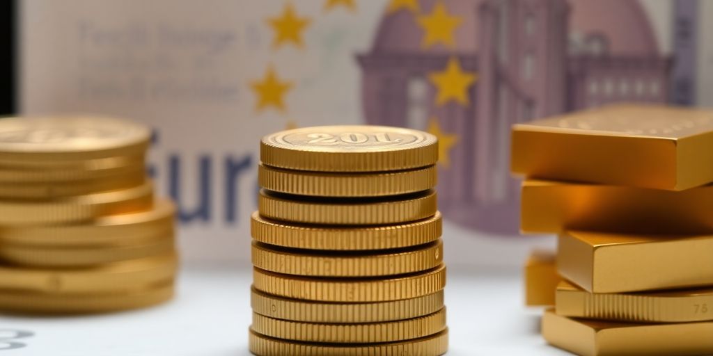 Pièces et lingots d'or avec un billet en arrière-plan.