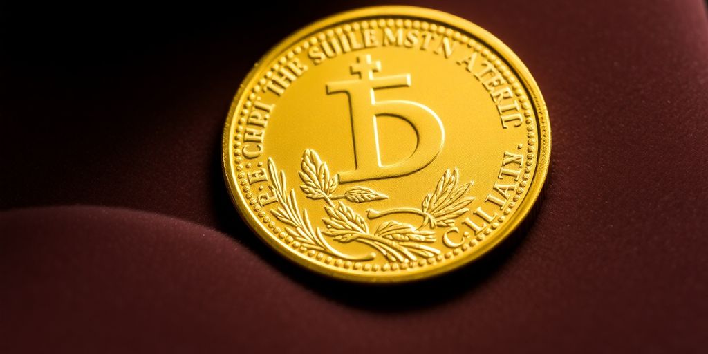Pièce d'or numismatique certifiée sur un fond en velours.