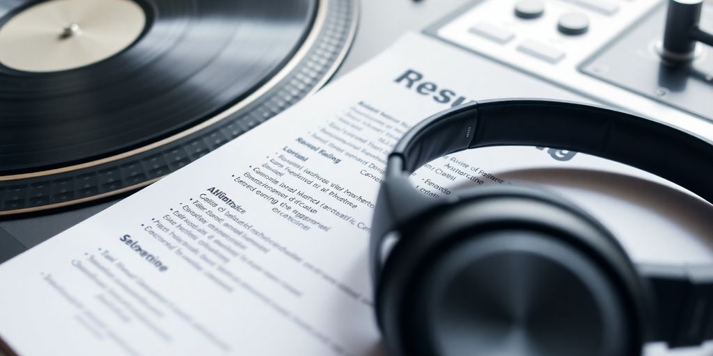 DJ resume with headphones and turntable.