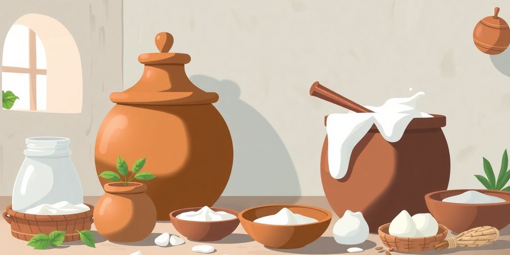 Illustrative image of traditional yogurt-making process.