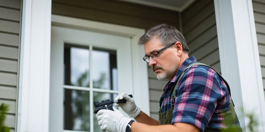 Robert Irons working on a house exterior.