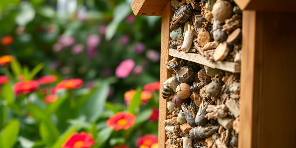 Bienenhotel und Insektenhotel im Grünen.