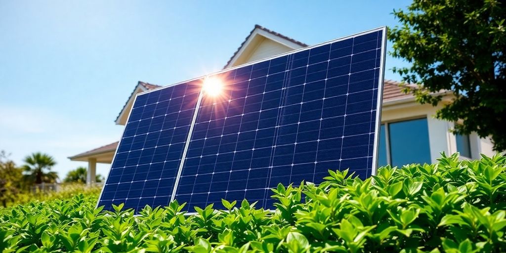 Bi-facial solar panel in a garden
