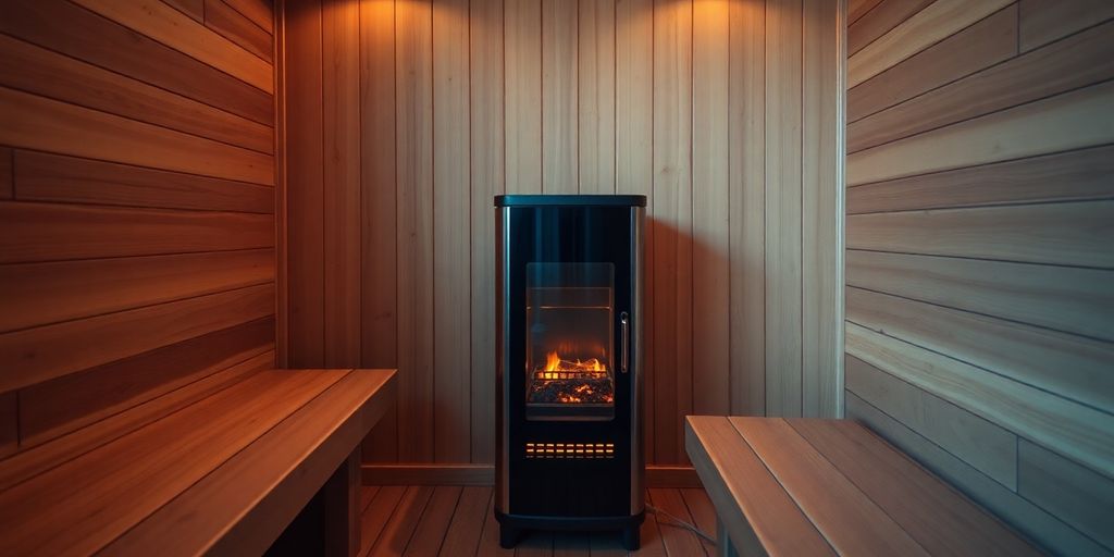 Elektrischer Saunaofen in einer heimischen Sauna