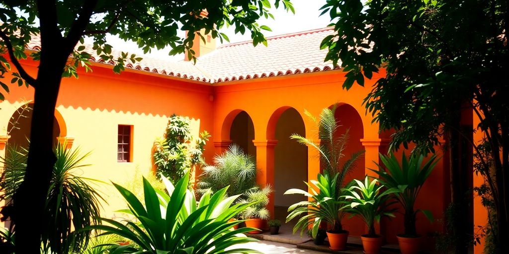 Beautiful Merida colonial home exterior with vibrant colors.