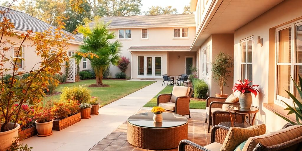 Casa de repouso tranquila e acolhedora para idosos.