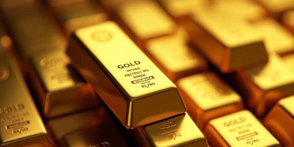 Barres d'or brillantes en dégradé chaleureux.