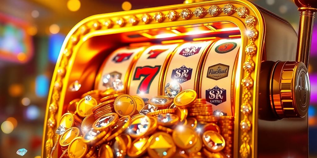 สล็อตแมชชีนสีทองพร้อมเงินและเพชร