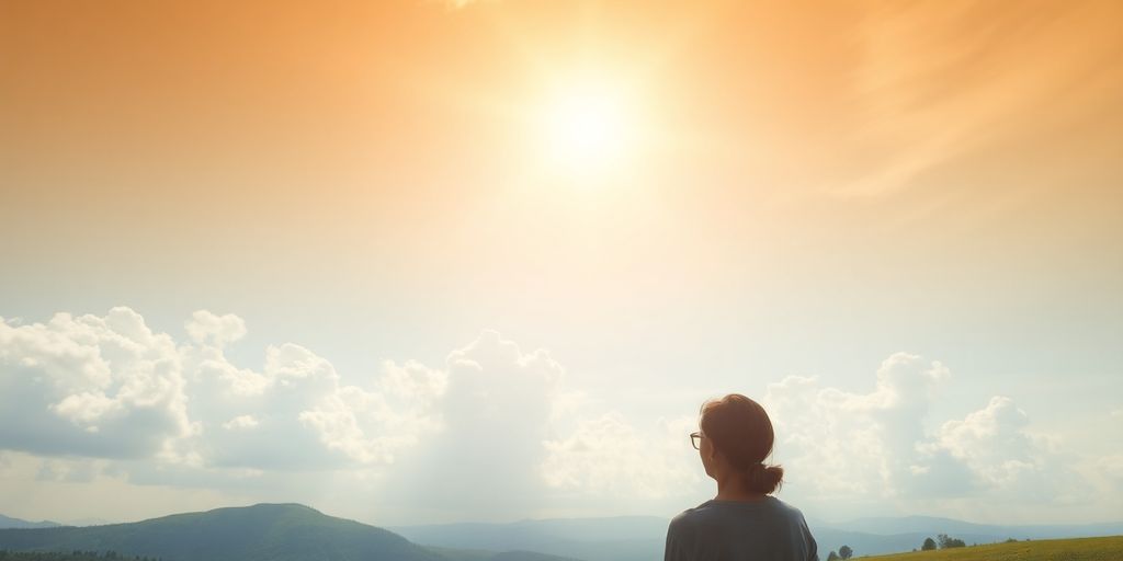 Person finding peace under a calm sky.
