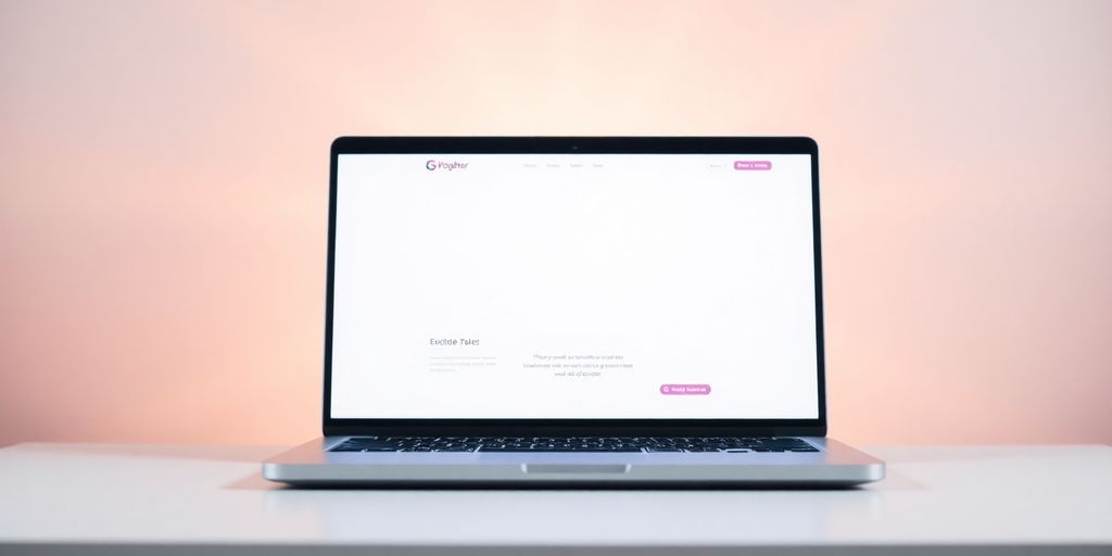 Laptop displaying a website, surrounded by light rays.