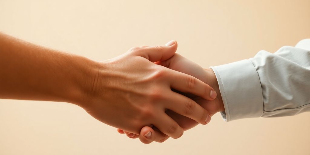 Person shaking hands, bridging funnel gap.