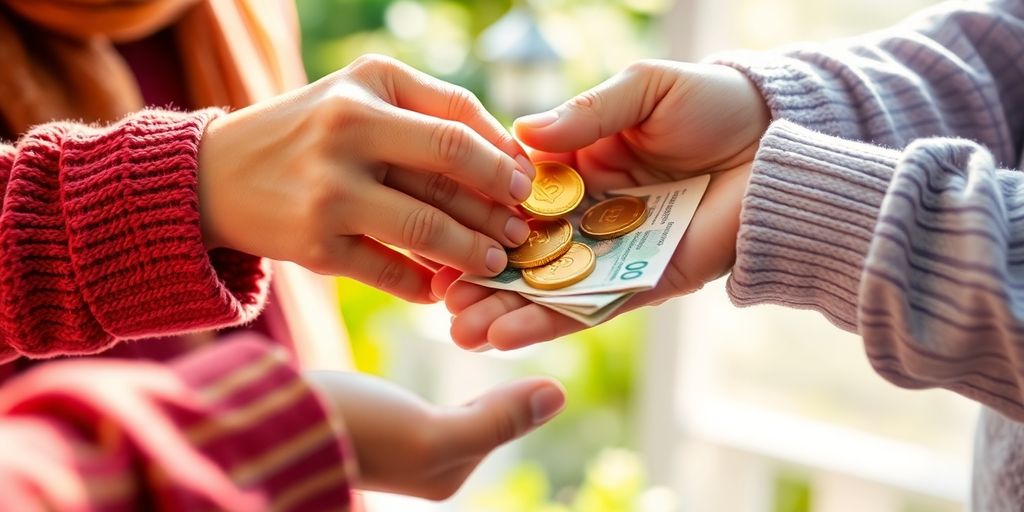 Enfants recevant de l'argent, famille heureuse.