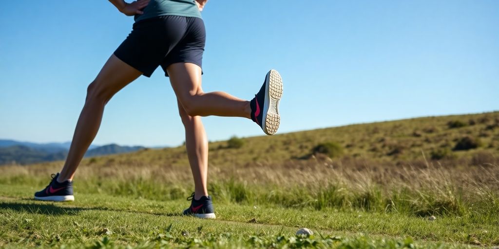 Runner stretching on a trail after a workout.