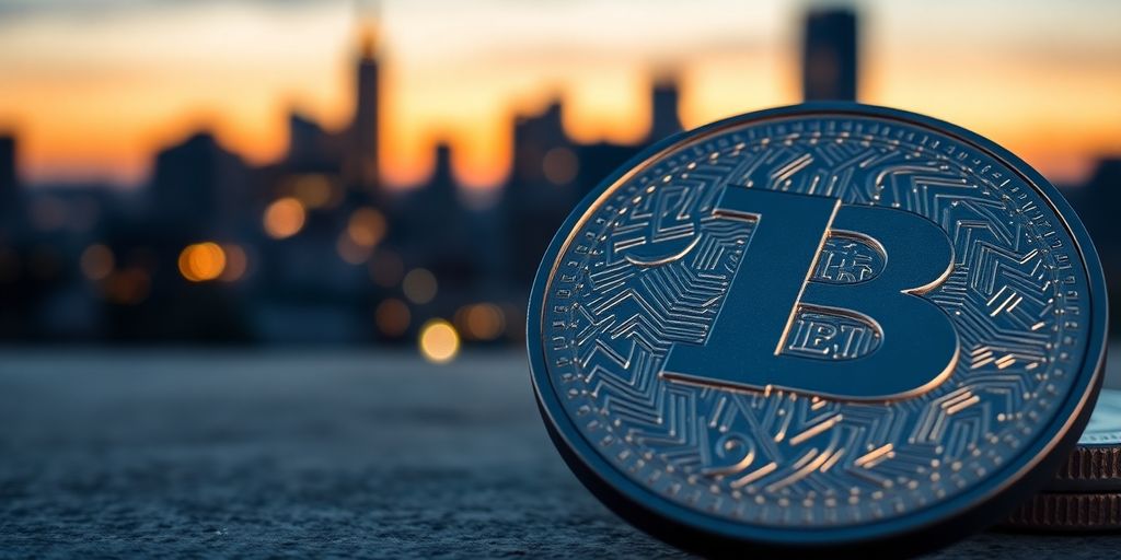 Silver Eagle coin, burnished finish, Dallas background