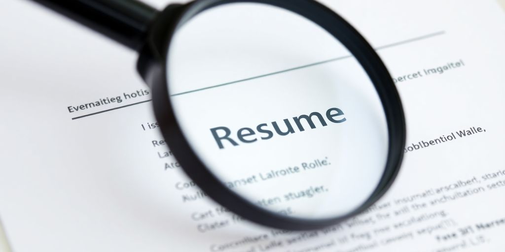 Resume with bullet points, magnifying glass